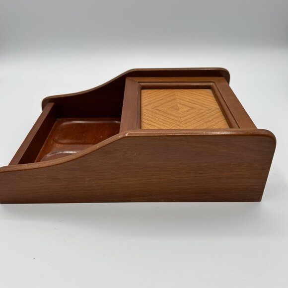 Vintage MCM Gentleman's Dresser Valet Wood Vanity Box Jewelry Storage Tray Caddy - Picture 6 of 15